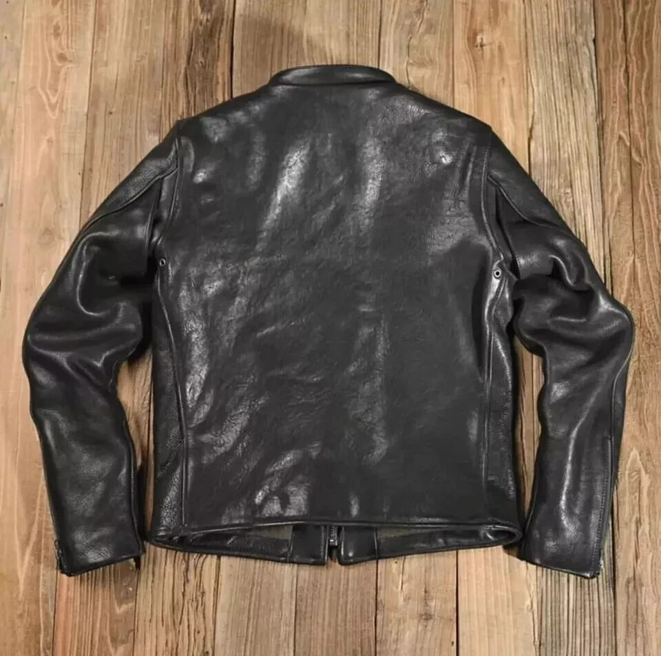 MEN'S REAL COWHIDE PREMIUM LEATHER MOTORCYCLE BIKER TOP LEATHER JACKET BLACK - Image 4