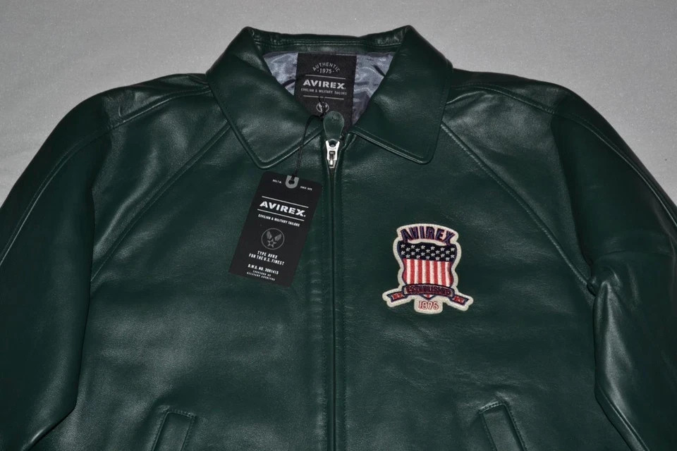 NEW Men's Avirex Icon Leather A1 Bomber Jacket Hunter Green NWT - Image 2