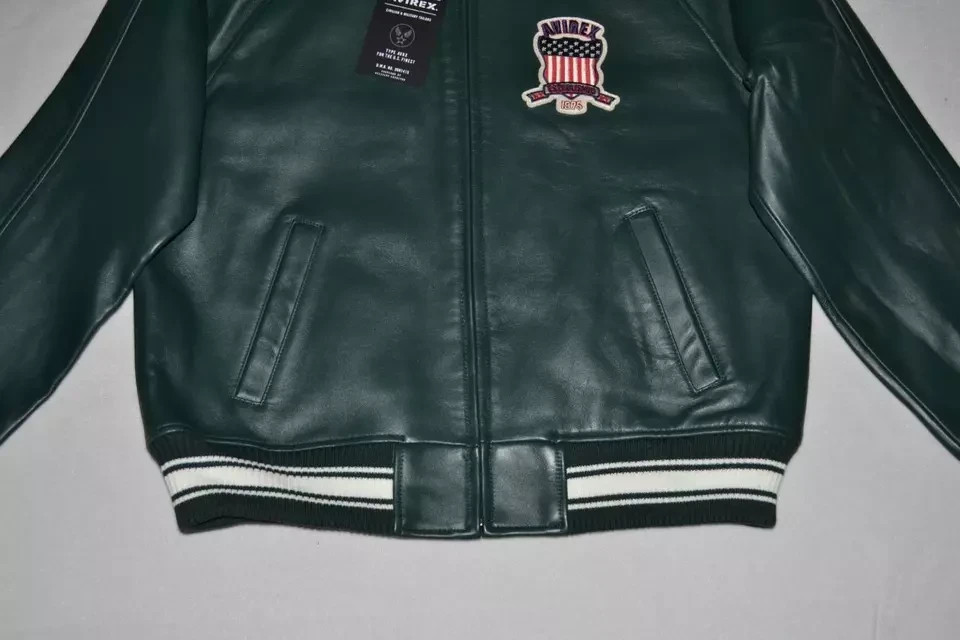 NEW Men's Avirex Icon Leather A1 Bomber Jacket Hunter Green NWT - Image 3