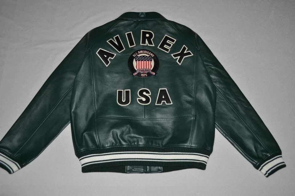 NEW Men's Avirex Icon Leather A1 Bomber Jacket Hunter Green NWT - Image 4