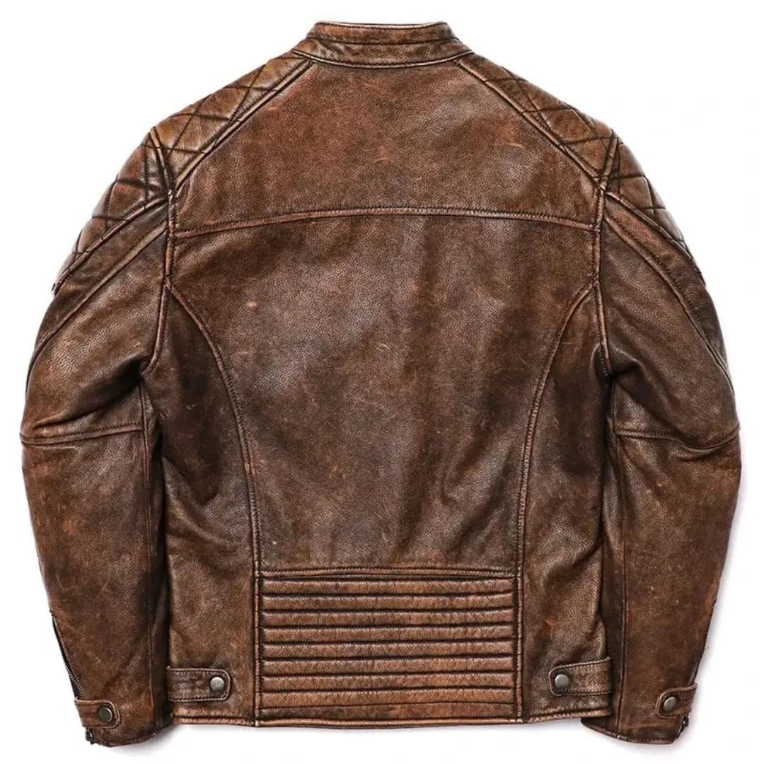 NEW Men's Cafe Racer Style Quilted Distressed Leather Jacket - Image 2
