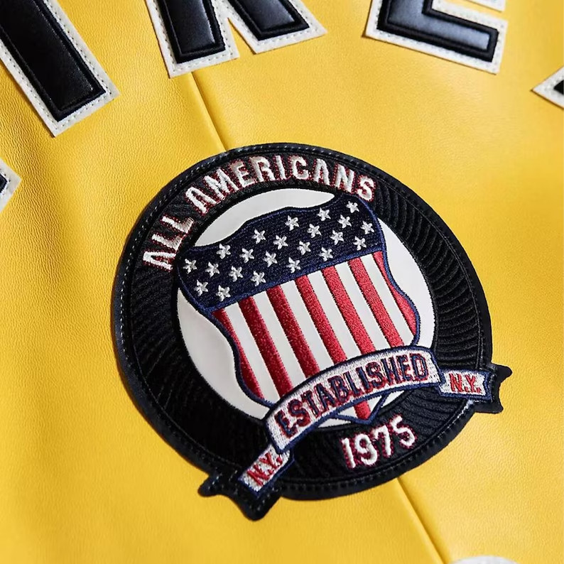 New Men's Avirex USA Edition Icon Yellow Bomber Leather Jacket - Image 6