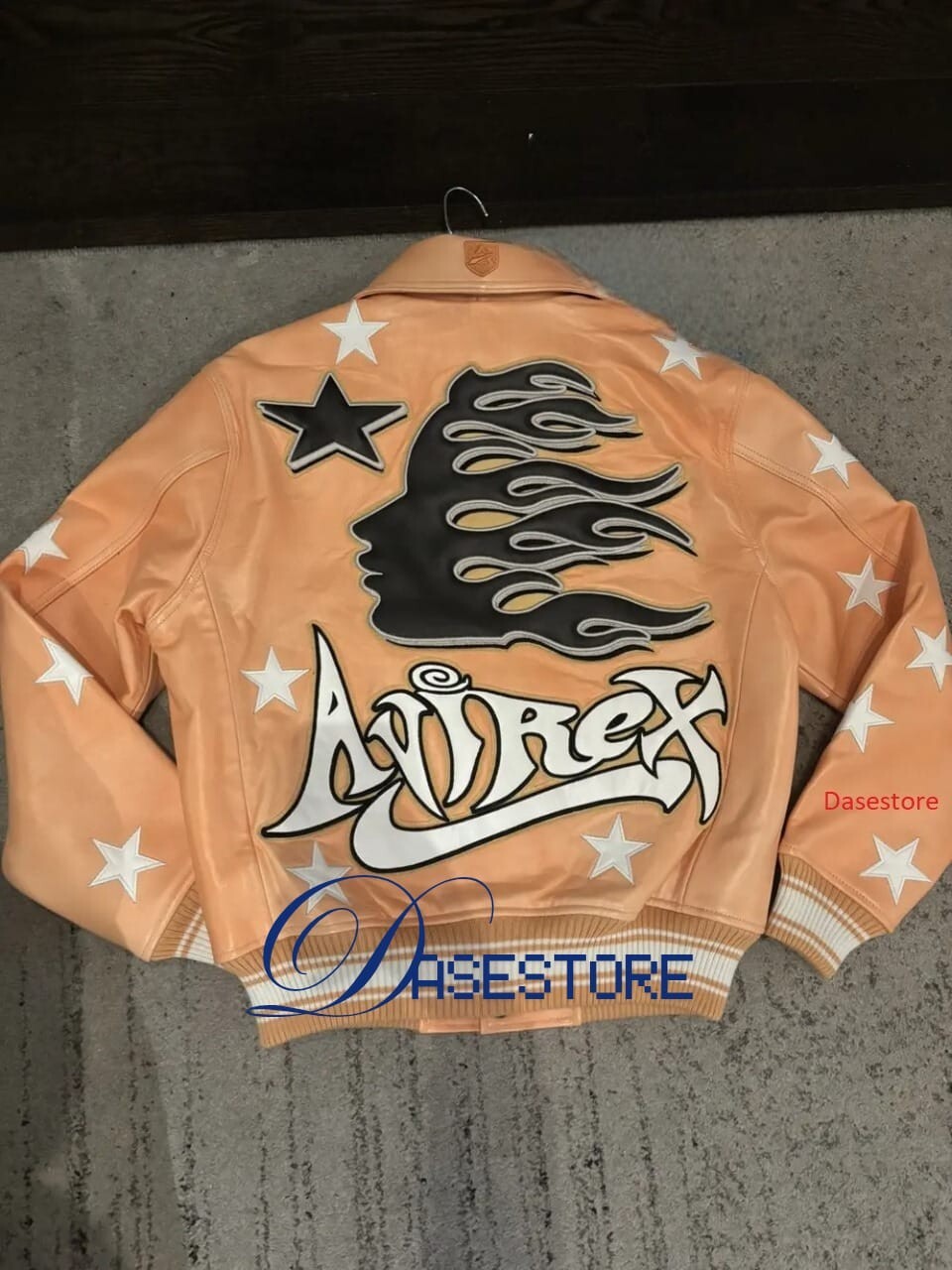NEW Avirex Flame Face Star Leather Bomber Jacket Men's Orange Cream NWT - Image 3