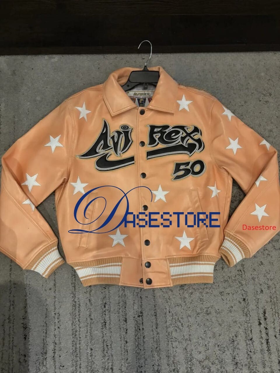 NEW Avirex Flame Face Star Leather Bomber Jacket Men's Orange Cream NWT - Image 4