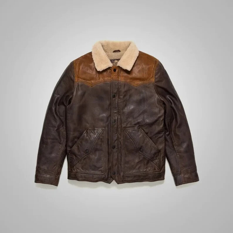 NEW Men's Chocolate Brown Western Suede Bomber Leather Jacket - Image 2