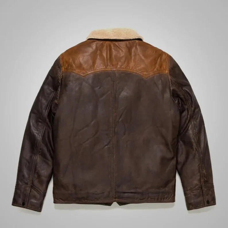 NEW Men's Chocolate Brown Western Suede Bomber Leather Jacket - Image 3