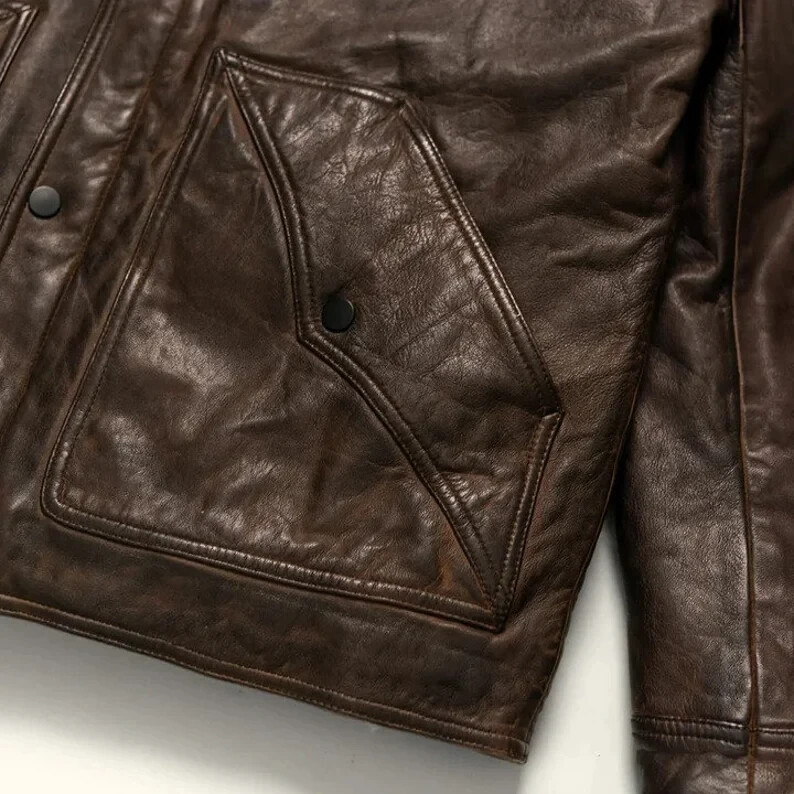 NEW Men's Chocolate Brown Western Suede Bomber Leather Jacket - Image 4